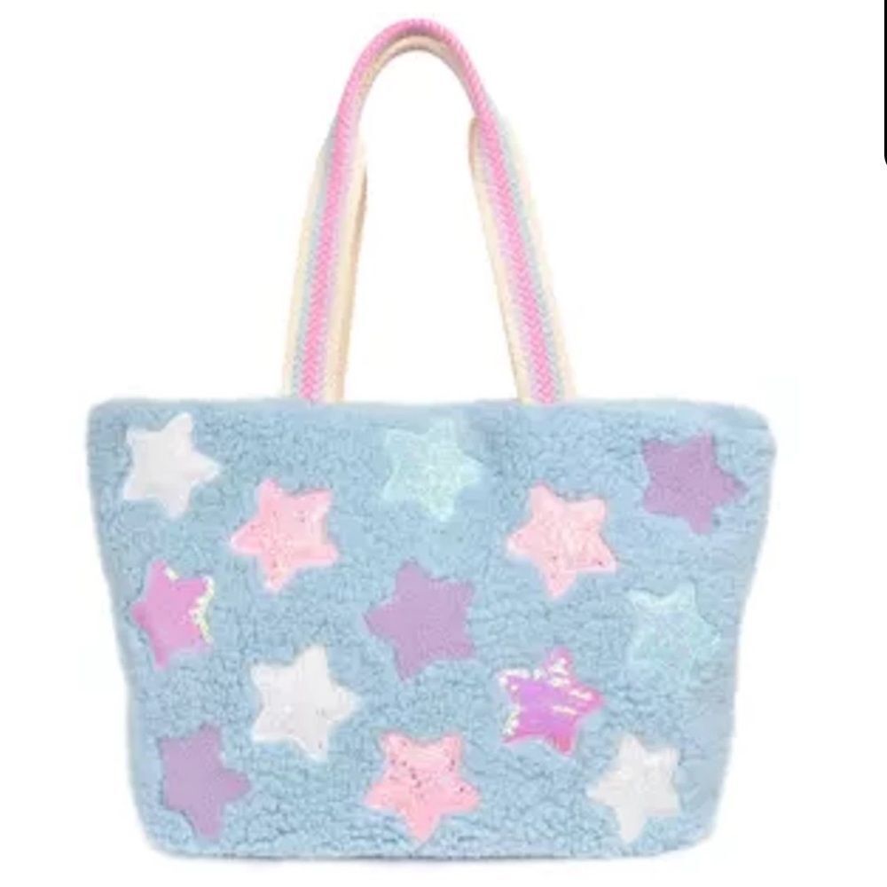 Miss Gwen - Glitter And Sequin Stars Teddy Plush Tote Bag